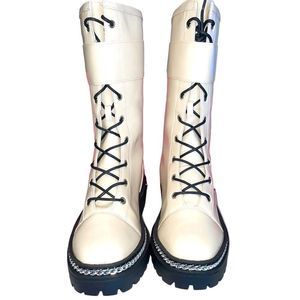 Cream Patent Vegan 🌱 Leather Combats w/chunky lug soles and chain detail - NWT